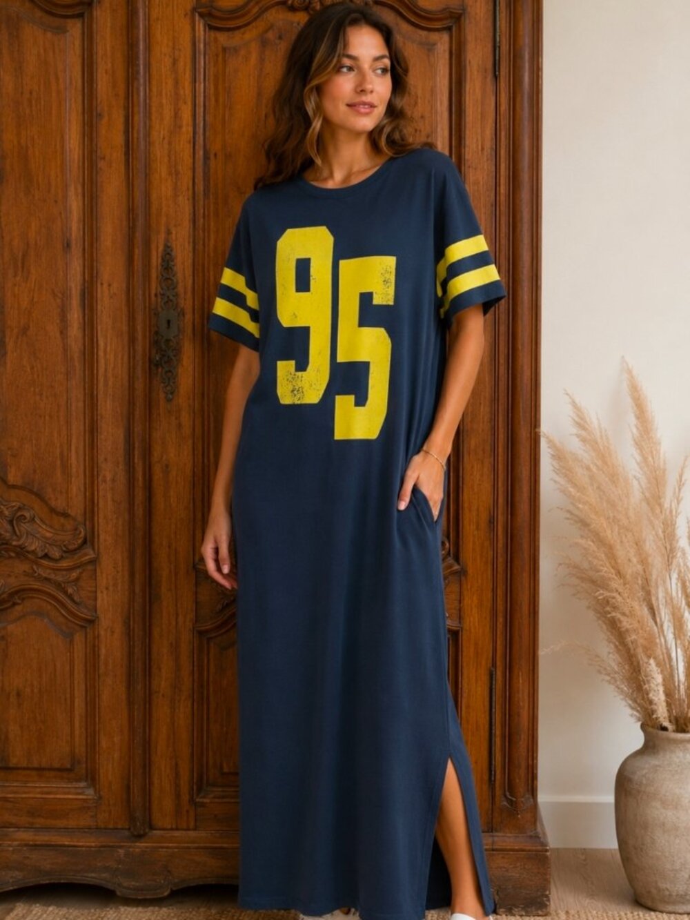 Anthropologie Daily Practice Navy 95 Varsity Graphic T-Shirt Maxi Dress L